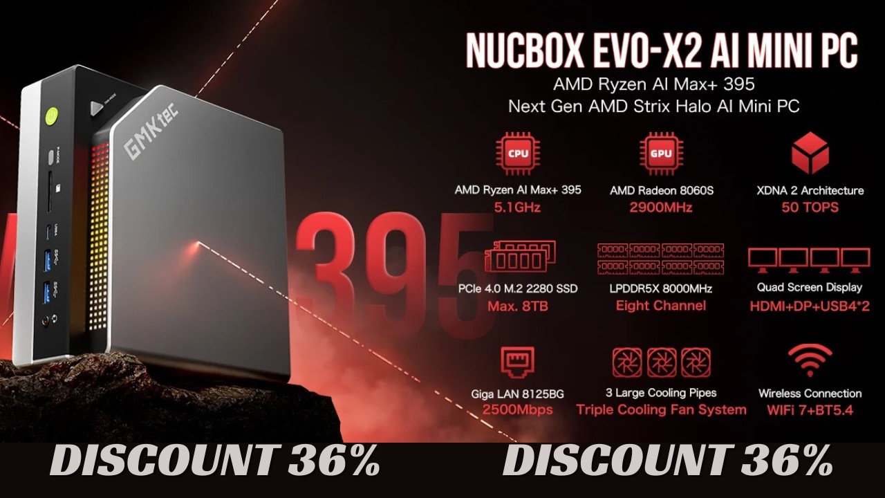 GMKTec EVO-X2 AMD Ryzen Al Max+ 395 Mini PC Windows 11 Pro LPDDR5