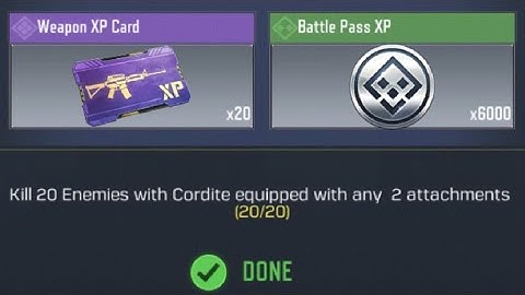 Call Of Duty: Mobile Kill 20 Enemies with Cordite equipped with any 2 attachments Task Complete