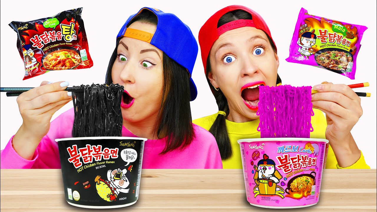 Цветная Лапша! Розовая Еда или Черная Челлендж от Пико Поки - YouTube