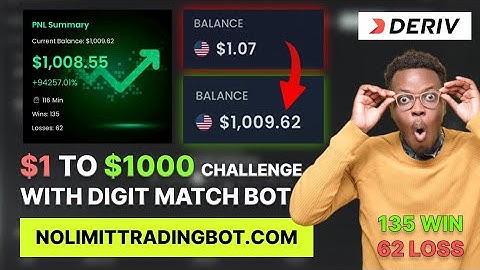 $1 TO $1000 CHALLENGE IN 2 HOURS | BEST DERIV DIGIT MATCH BOT
