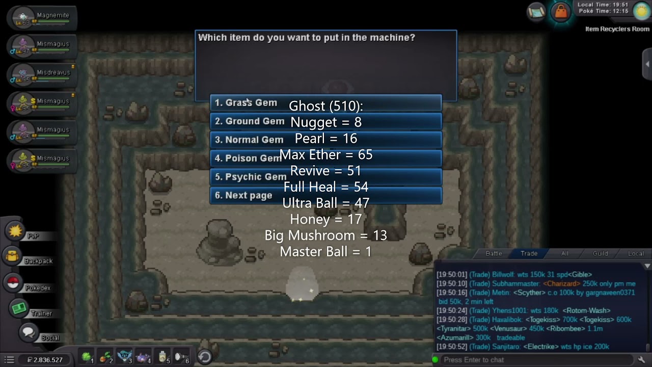 Pokemon Revolution Online - "Using 5000 Gems on Item Recycler"