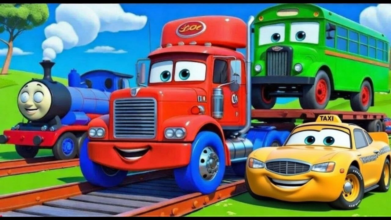 TRANSPORTING PIXAR CARS & FRUITS WITH COLORED & JOHN DEERE vs CLAAS vs TRACTORS - BeamNG.drive