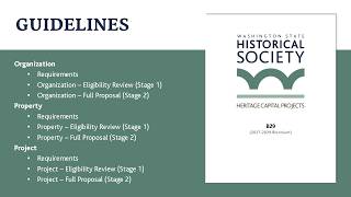 Heritage Capital Project Eligibility Review (Stage 1) Workshop, 2027-2029