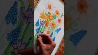 Drawing a Spring Flower Bouquet 🌼🌿 #artprocess #arttok #flowerover #daffodils