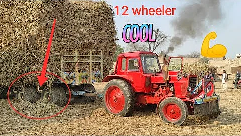 The Belarus tractor pulled out the 12 wheeler trai...