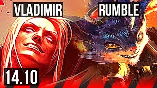 VLADIMIR vs RUMBLE (TOP) | 6 solo kills, Legendary, 14/2/2, 500+ games | KR Master | 14.10