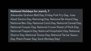 National Holidays for all of March 2024