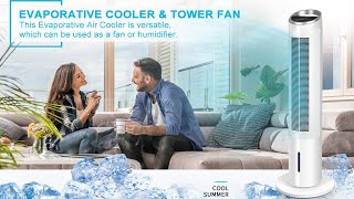 Evaporative Air Cooler Portable Oscillating Fan Tower Fan with Evaporative Cooler & Humidifie