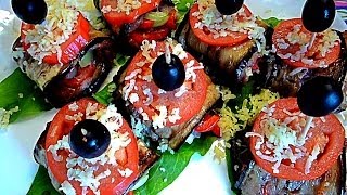 Блюда из баклажан.Рулетики из баклажан. Закуска из овощей и мяса. Красивое оформление. Блюда из баклажан.Рулетики из баклажан. Закуска из овощей и мяса. Красивое оформление.