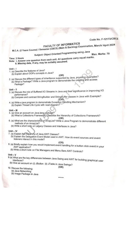 OU Sem1 MCA 2024 Object Oriented Programming Using Java - YouTube