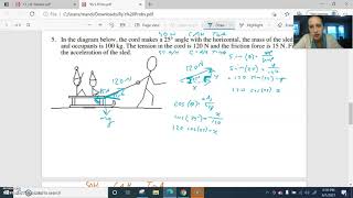 Acceleration of a sled pulled at an angle