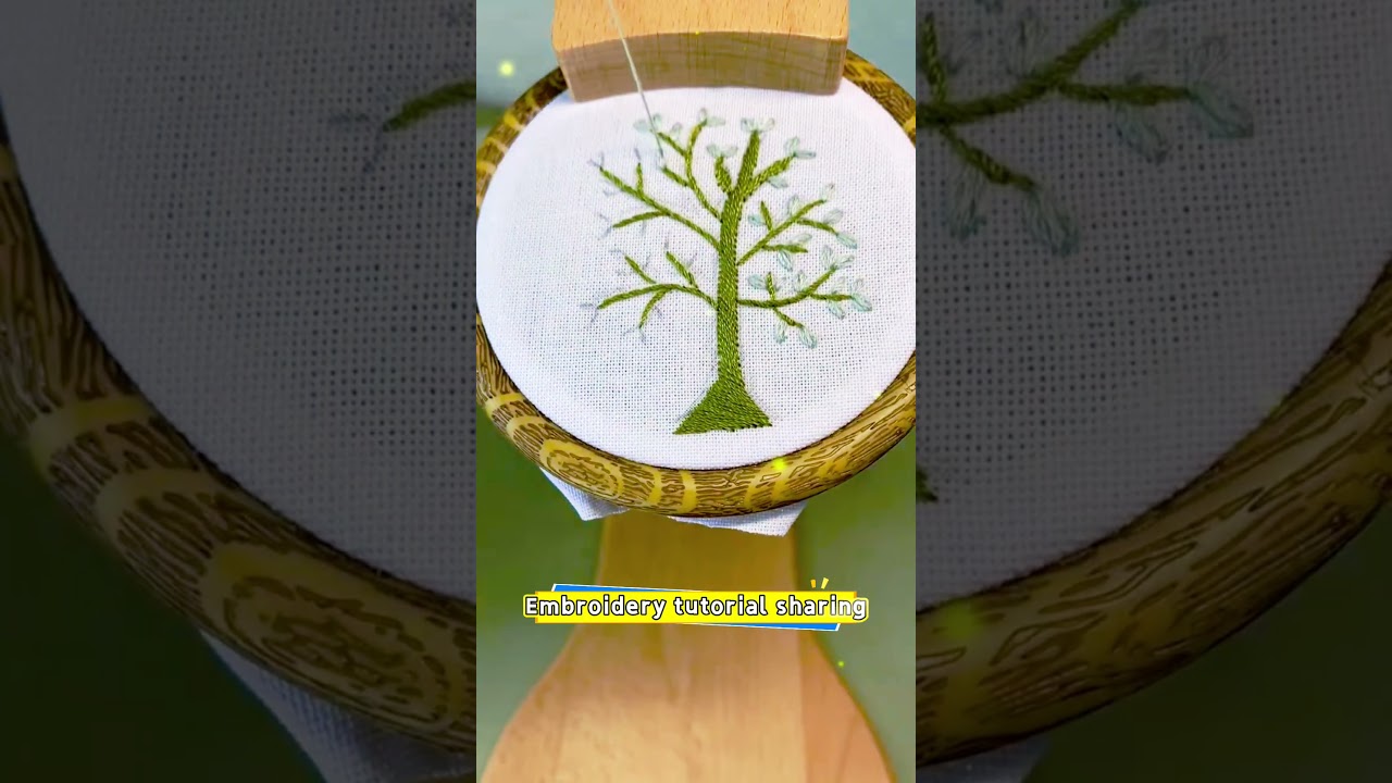 Embroider a growing tree with chrysanthemum leaves 