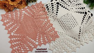 مفرش كروشيه مربع رقيق لعمل مفرش لـ (نيش ،كومودينو ، بوفيه..) سهل للمبتدئات | Crochet doily