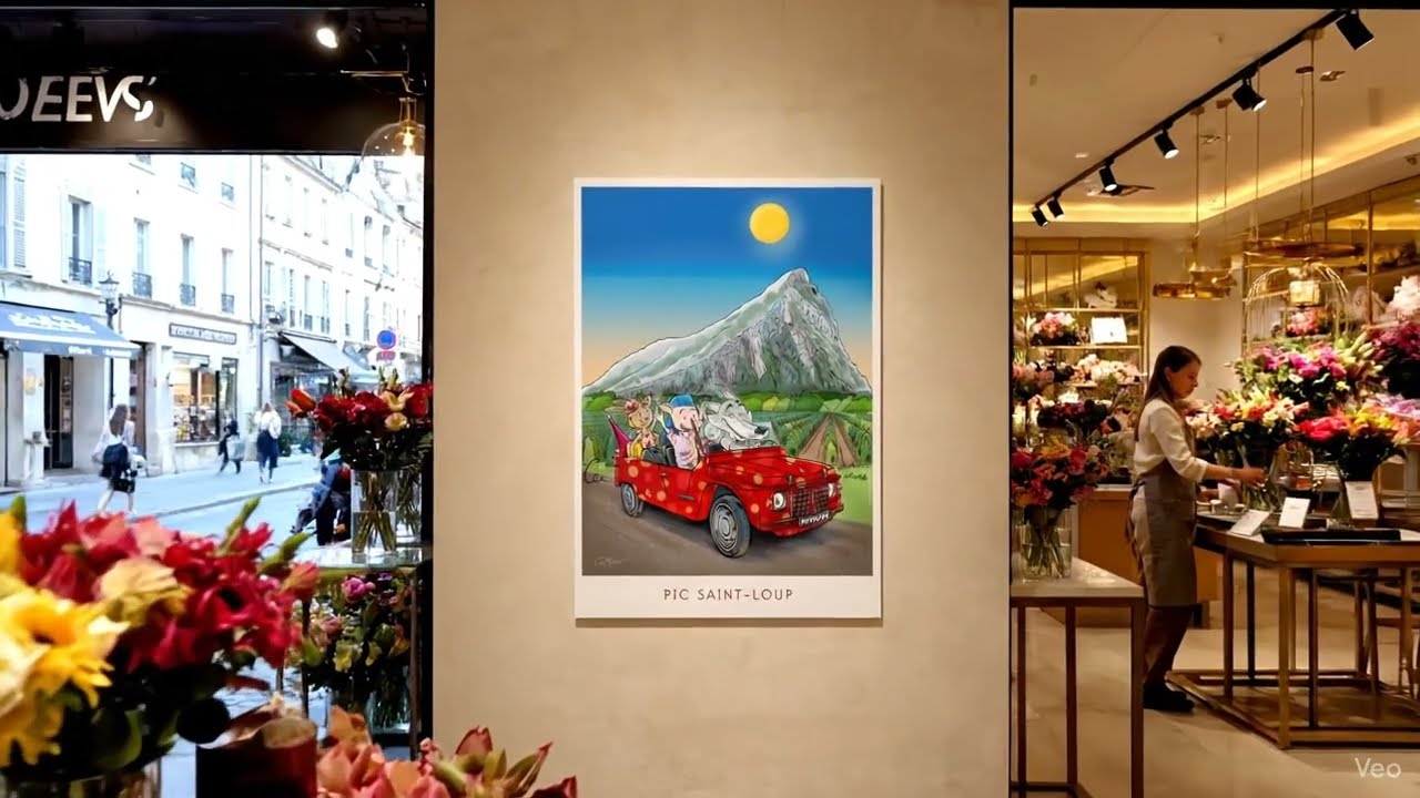 Sunny Montpellier: A Whimsical Cartoon Wolf from Montpellier - Journey to Pic Saint-Loup