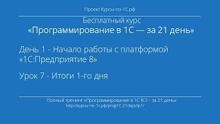 Программирование в 1С – за 21 день. День 1. Урок 7 - Итоги 1-го дня. Программирование в 1С – за 21 день. День 1. Урок 7 - Итоги 1-го дня.