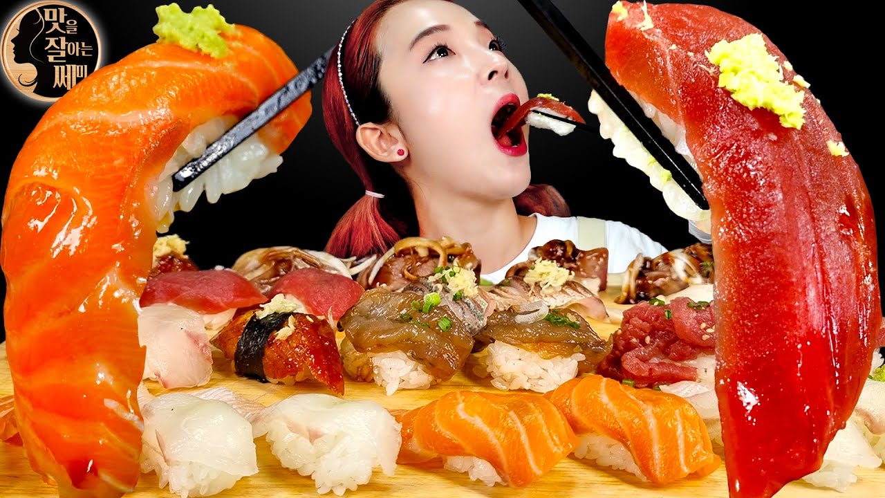[Mukbang]🍣모듬초밥 먹방😋(연어, 간장새우, 참치, 광어, 소고기, 장어, 육회, 청어) Sushi Real sound ...