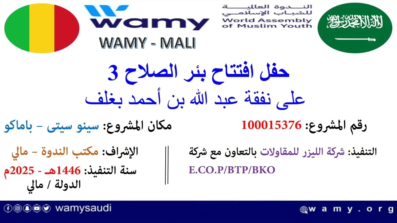 المشروع رقم 100015376  بئر ارتوازي   مالي