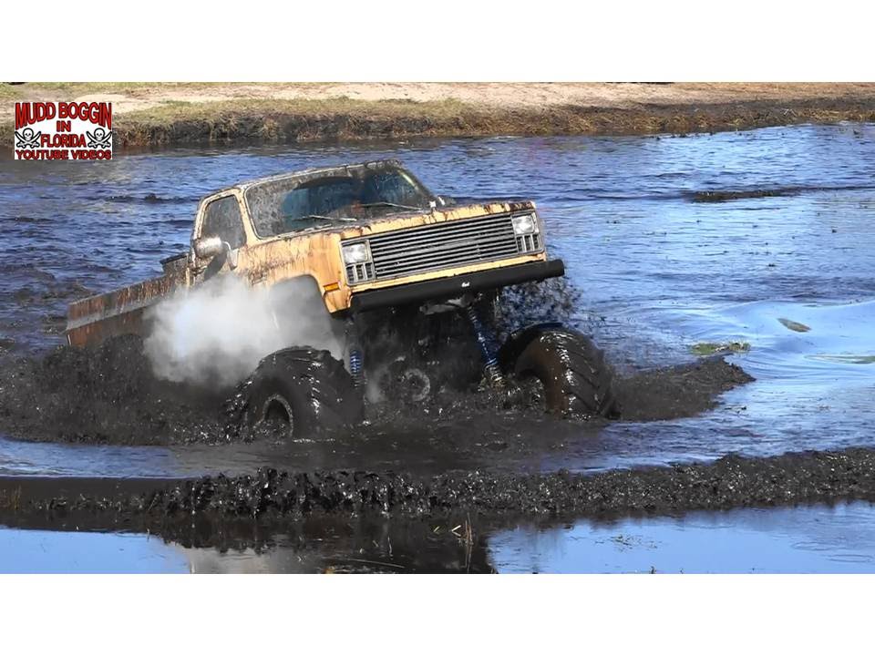 Square Body Chevy Mega Truck 2wd Bogging in the Pond YouTube