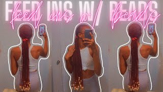 BURGUNDY STRAIGHT BACK FEED IN BRAIDS WITH BEADS | Samsbeauty
