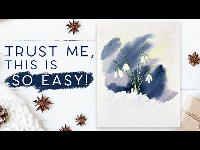 Easy Watercolour Snowdrops In The Snow class=