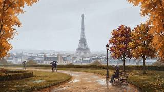Paris Eiffel Tower in Autumn Rain | 4K Frame TV Art | Oil Painting TV Background 🌧️🍂