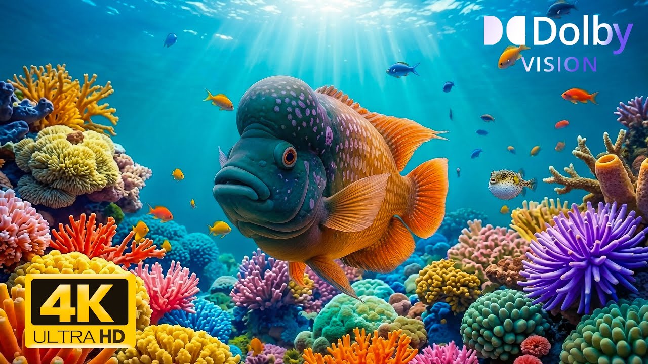 Relaxing Aquarium Harmony 4K HDR– Cheerful Marine Life & Dreamy Coral Reefs  | Dolby Vision