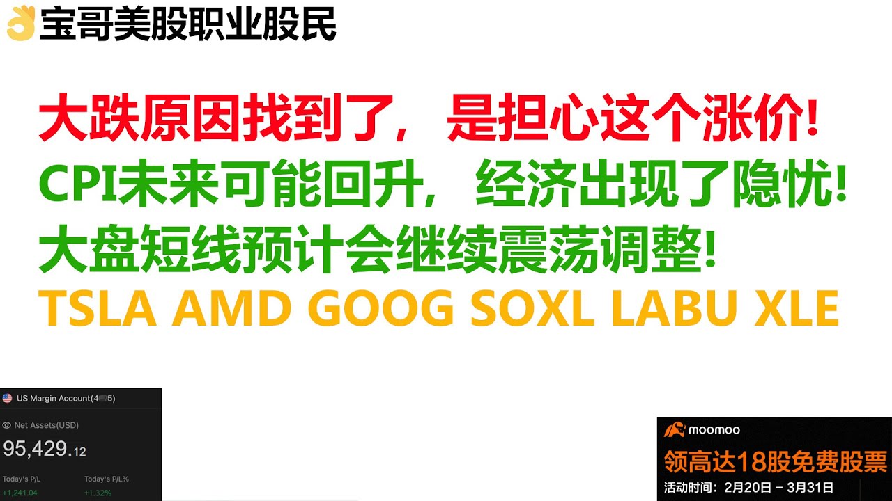 美股大跌原因找到了，是担心这个涨价！CPI未来可能回升，经济出现了隐忧！大盘短线预计会继续震荡调整！TSLA AMD GOOG SOXL LABU  XLE！04122023