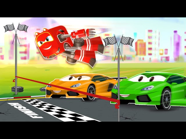 Supercar Rikki and Fire Truck Flurry Face Off with City Racer! class=