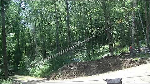 92 Hud-Son Forestry Winch 35M & snatch block pulling white birch back away from the electric lines