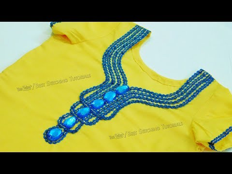 Kurti Front Neck Design using Lace and Kundan | Latest Neck Designs | BST
