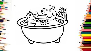 Peppa Pig Drawing In Bathing Tub | Kids Coloring Pages