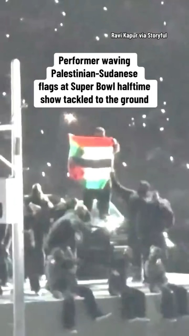 Performer waving Palestinian-Sudanese flags at Super Bowl halftime show tackled #shorts