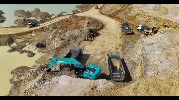 Sotiriadis Mining Works (4K) Caterpillar 395 Excavator Loading Trucks With Two Passes