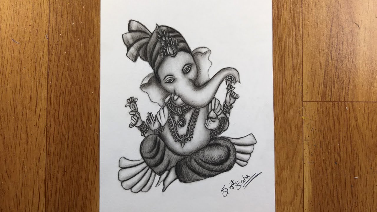 Lord Ganesha Drawing with Charcoal Pencil / Ganesh Chaturthi ...