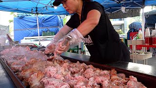 돼지부속 Only $7 all you can eat?! Amazing Grilled Pork Unlimited Refills on a 5m Large Iron Plate