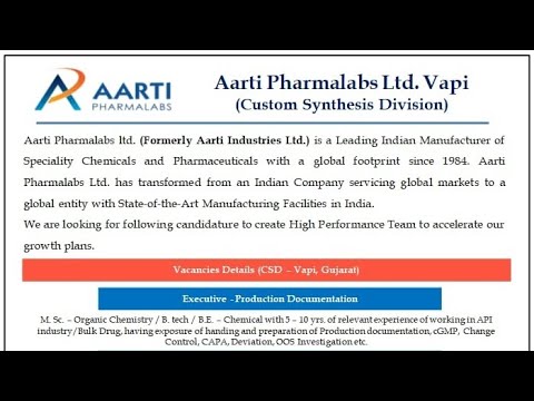 Aarti Pharmalabs Limited | Multiple Dept. Recruitment | Last Date ...