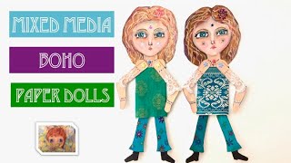 MIXED MEDIA BOHO PAPER DOLLS - HIPPIE CHIC STYLE