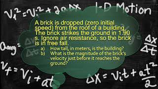 Physics Problems - 1-D Motion - Solving Motion with Constant Acceleration Problems - Free Falling 3