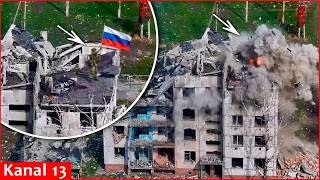 Russian forced fail to raise their flag on a building -Ukrainian kamikaze drones obliterate invaders