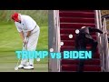 Trump golf ball vs Biden on plane stairs