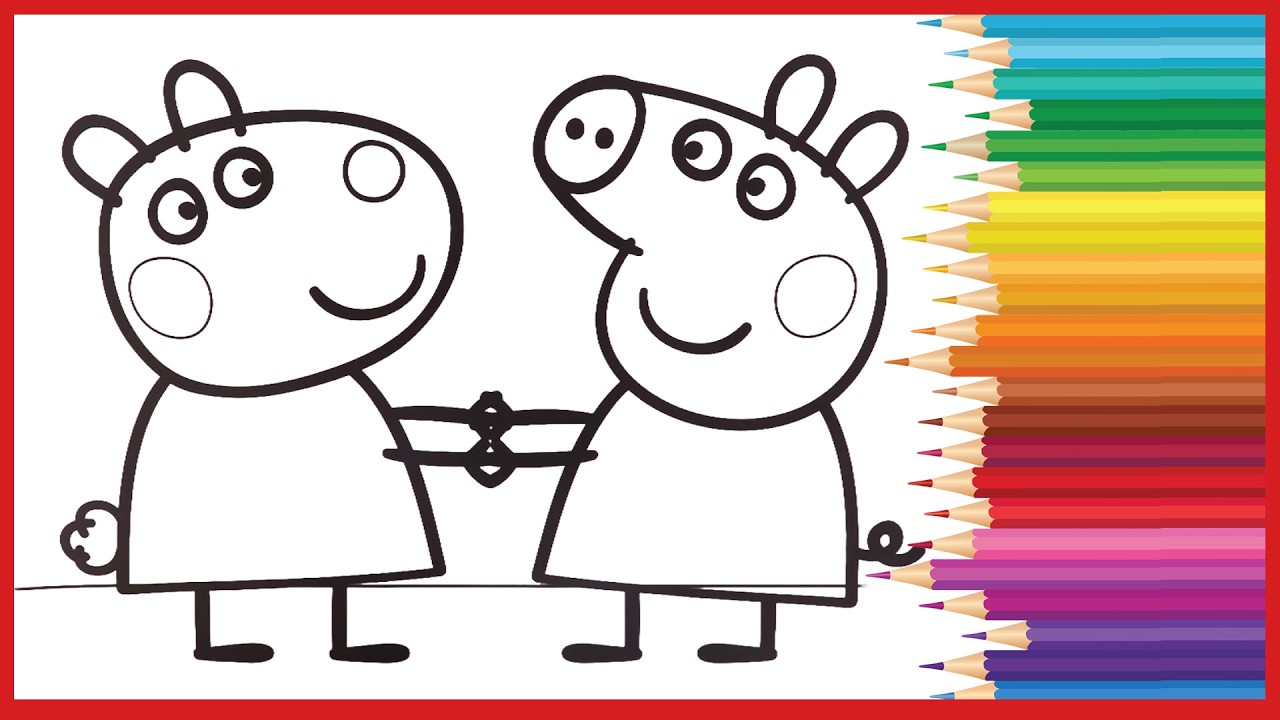 Peppa Pig et Suzy Sheep | Coloriage aux Crayons de Couleurs