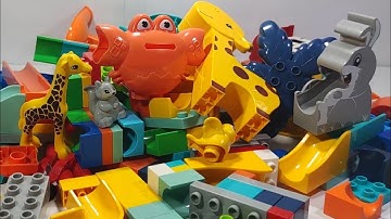 Satisfying Building Block Coaster Marble Run Race ASMR Tunnel of Giraffe, Rabbit, Crab Course