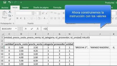 Crear instrucciones Insert desde datos en excel