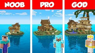 Minecraft Noob Vs Pro Vs God: Tropical Island House Build Challenge In Minecraft / Animation