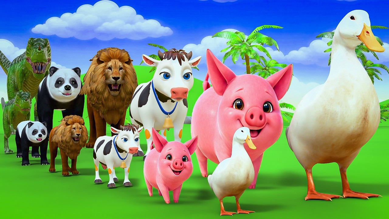 Long Slide Game with Cow Elephant Gorilla Hippopotamus Tiger 3d Animal Game Funny 3d Animals