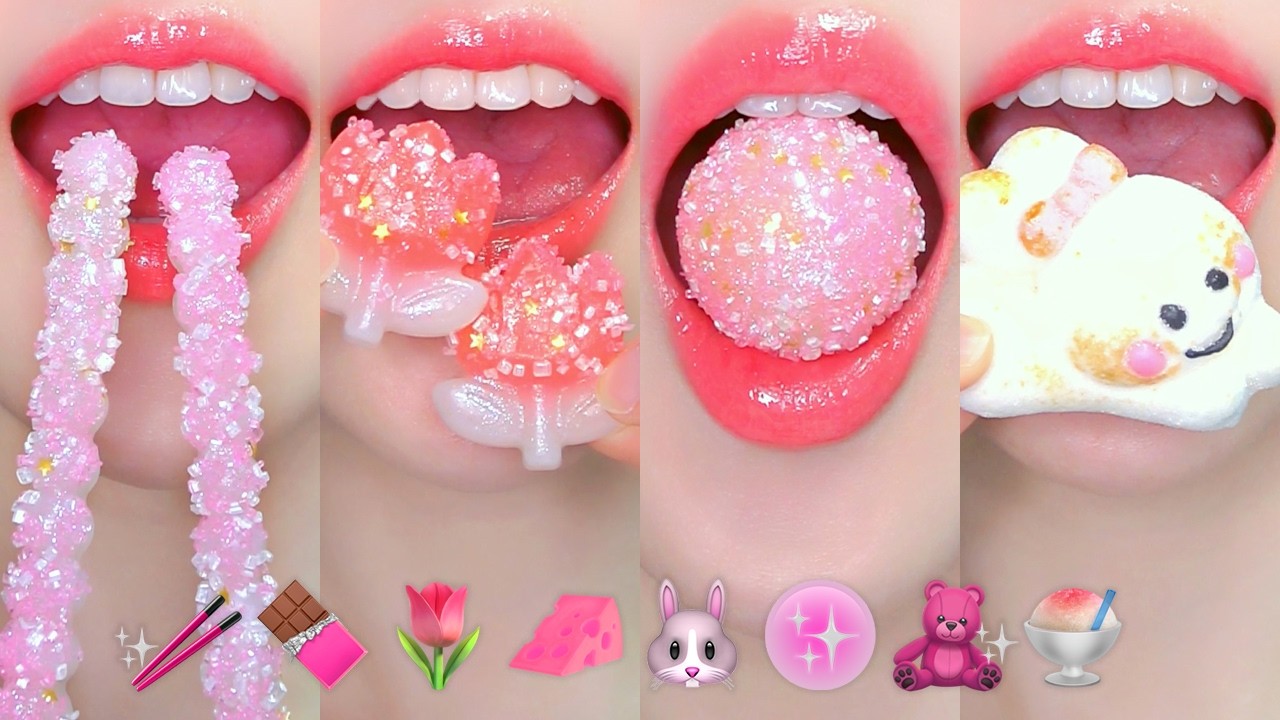 ASMR PINK DESSERTS EMOJI FOOD 💝 분홍색 디저트 이모지 먹방 EATING SOUNDS MUKBANG