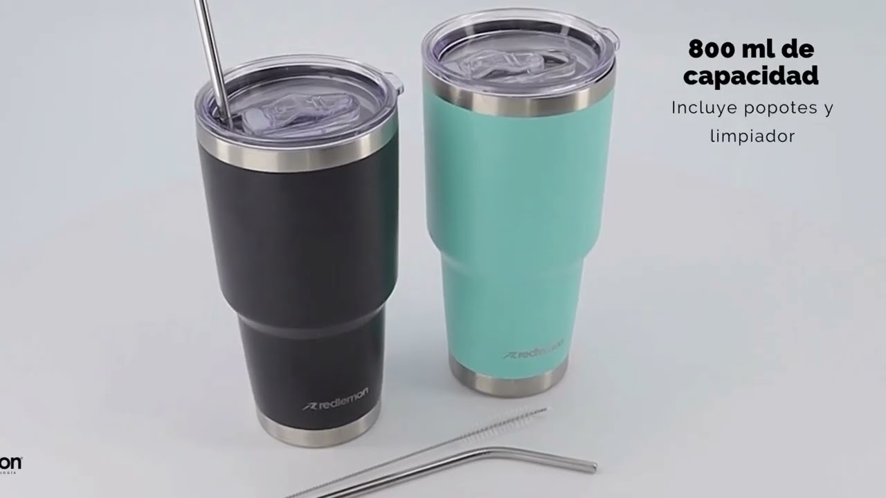 Termo y Acero Inoxidable de 800 ml con Popotes - Redlemon