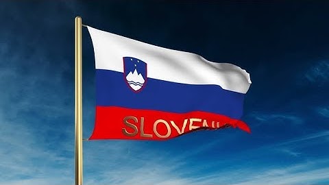 4K Slovenia flag slider style with title. Waving in the wind with cloud background animation Stock
