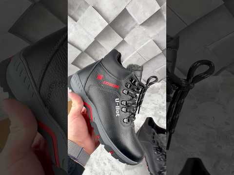 Черевики чоловічі зимові шкіряні на шнурках модель 075 чорні теплі на хутрі повсякденні, видео 1