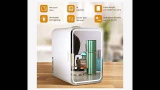 Mini Fridge Mirrored Door With LED Light - Cosmetics Storage Mini Fridge With Mirror